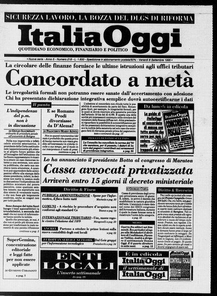 Italia oggi : quotidiano di economia finanza e politica